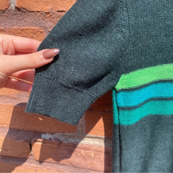 [SOLD on eBay] NWOT Free People Mock Neck Linen Blue/Green Striped Sweater XS - Picture 4 of 4